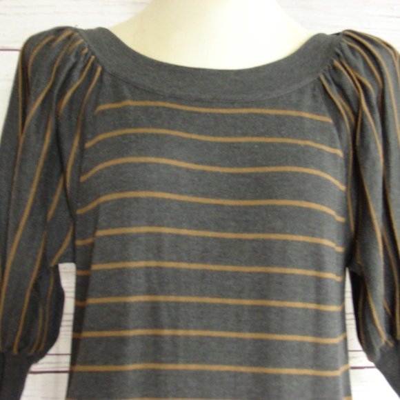 Gray Caramel Stripe Pleated Sleeve Sweater Dress L - Picture 6 of 16